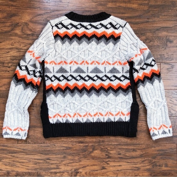 Magaschoni • chunky sweater fair isle Scandi cable knit orange grey black ski - Picture 8 of 10